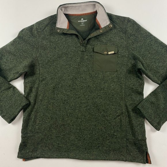 L Woolrich Snap Fleece Pullover Sweater Heather Green - Picture 2 of 12